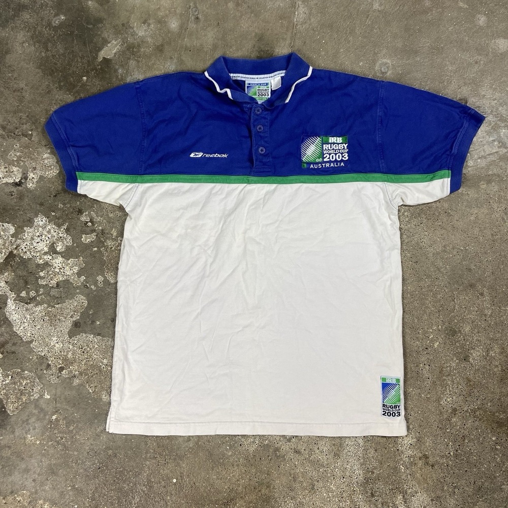 Vintage‎ Reebok 2003 Rugby World Cup Shirt Size Medium Blue Colorblock Athletic